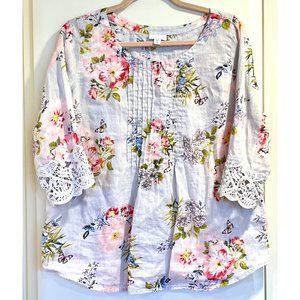 J. Jill Love Linen Coastal Floral Blouse with Lace